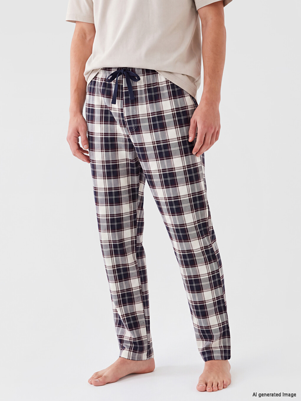 Lacivert Regular Fit Ekose Erkek Pijama Altı-1