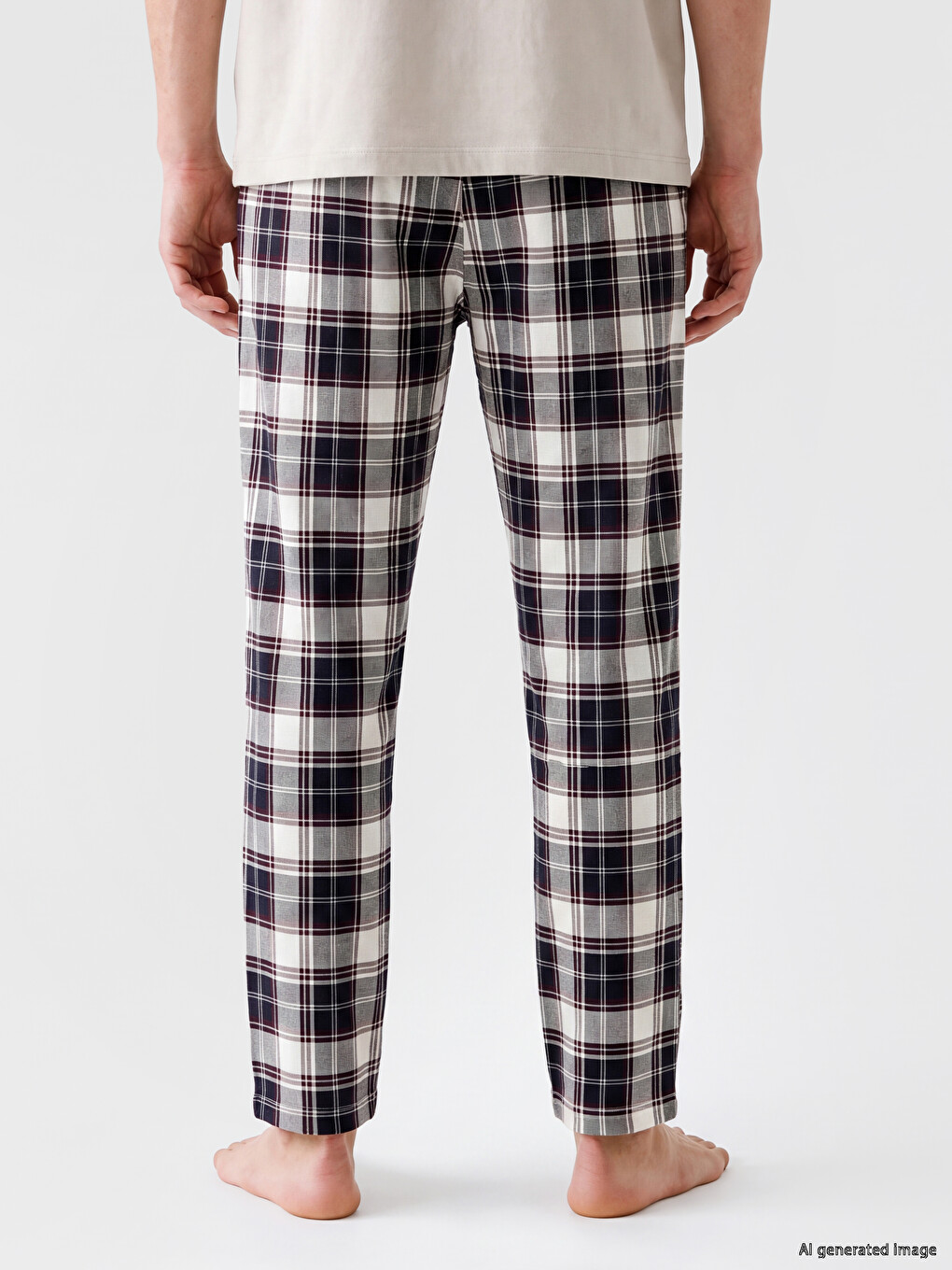 Lacivert Regular Fit Ekose Erkek Pijama Altı-3