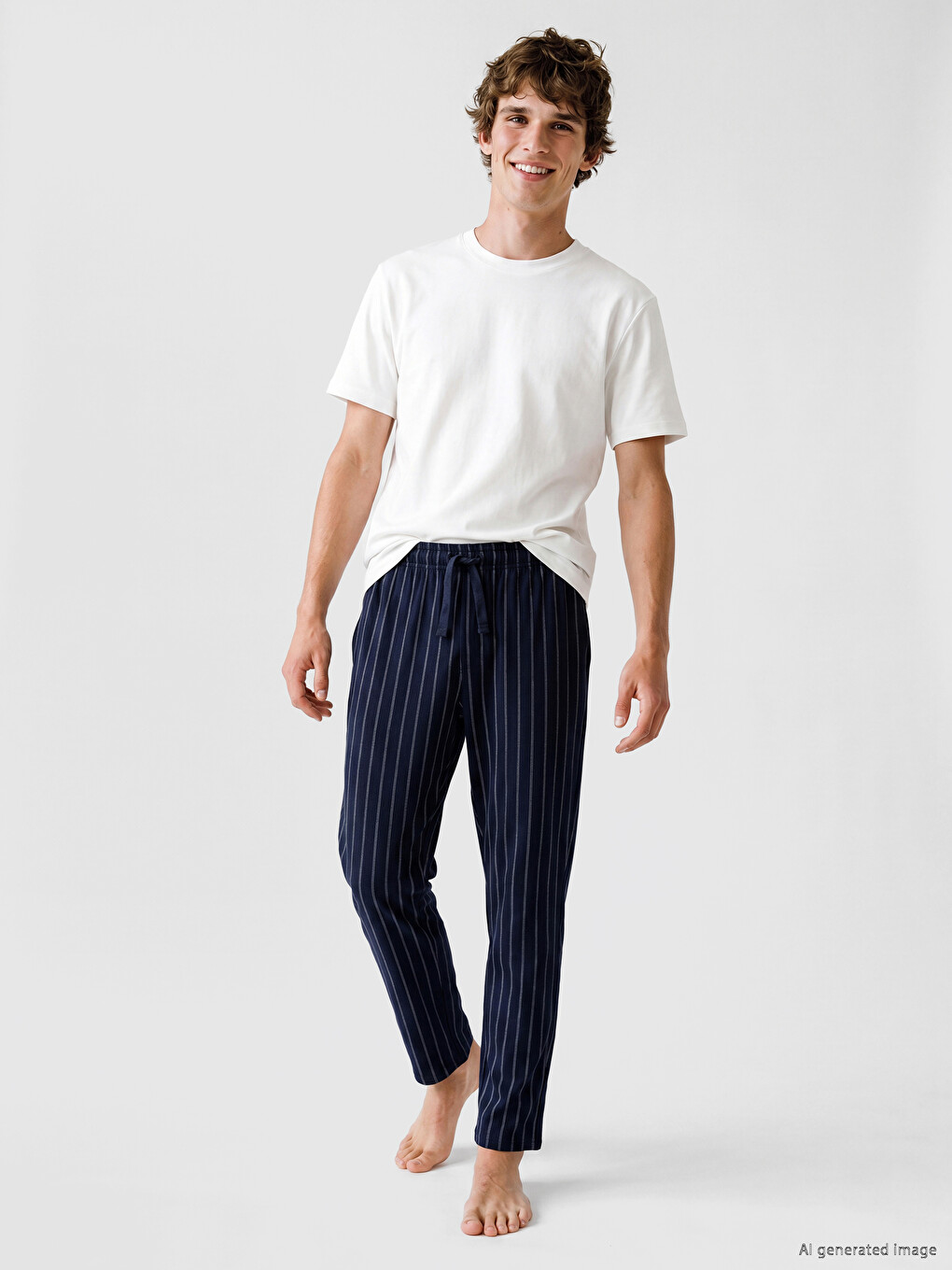 Lacivert Regular Fit Çizgili Erkek Pijama Altı