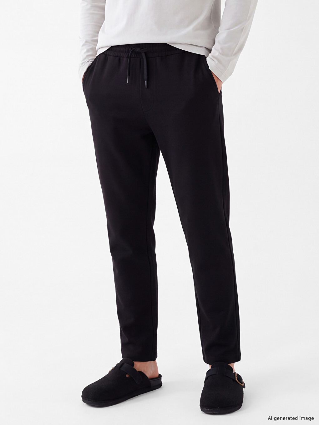 Siyah Standart Kalıp Erkek Pijama Alt-1