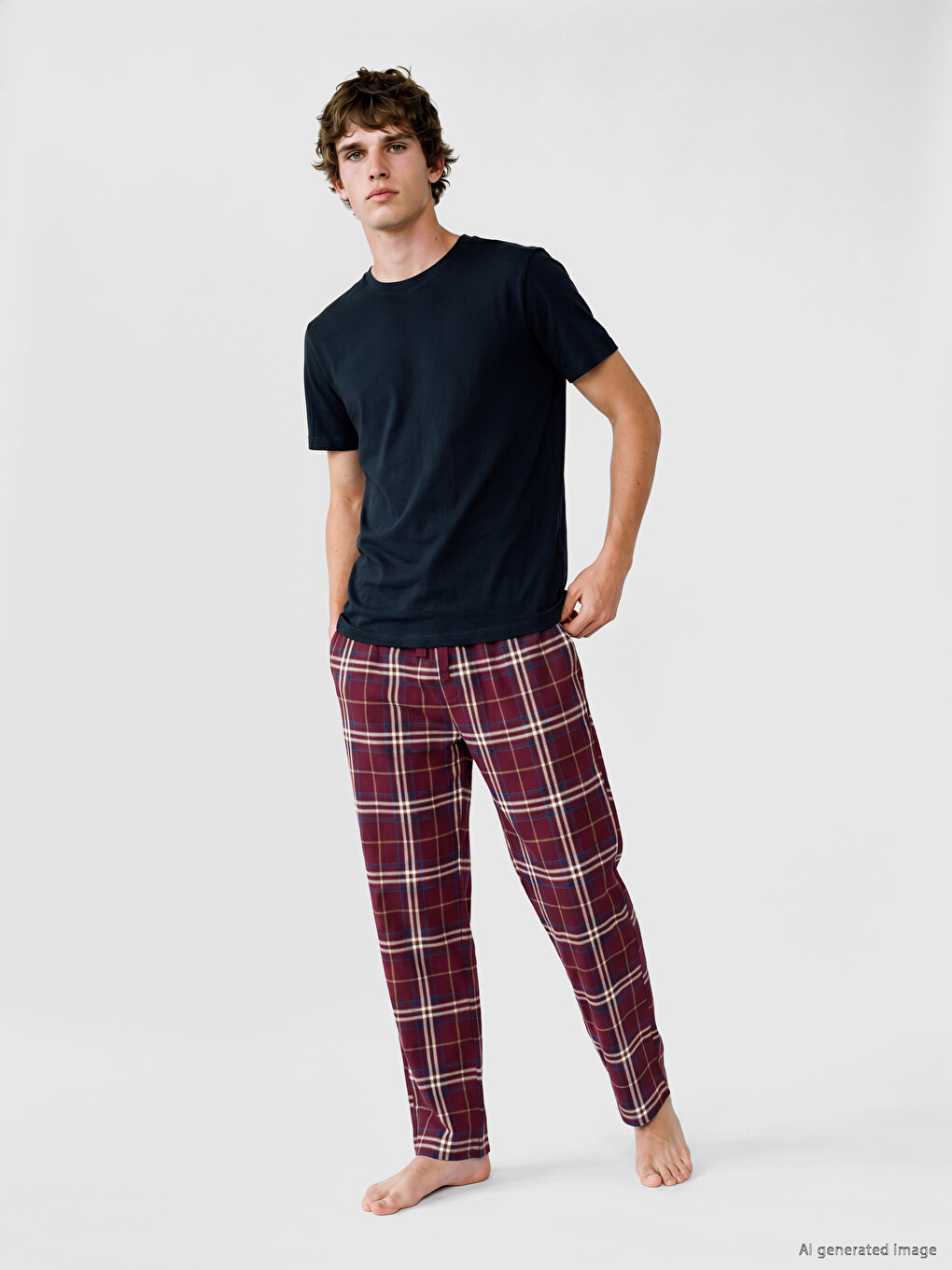 Bordo Regular Fit Ekose Erkek Pijama Alt
