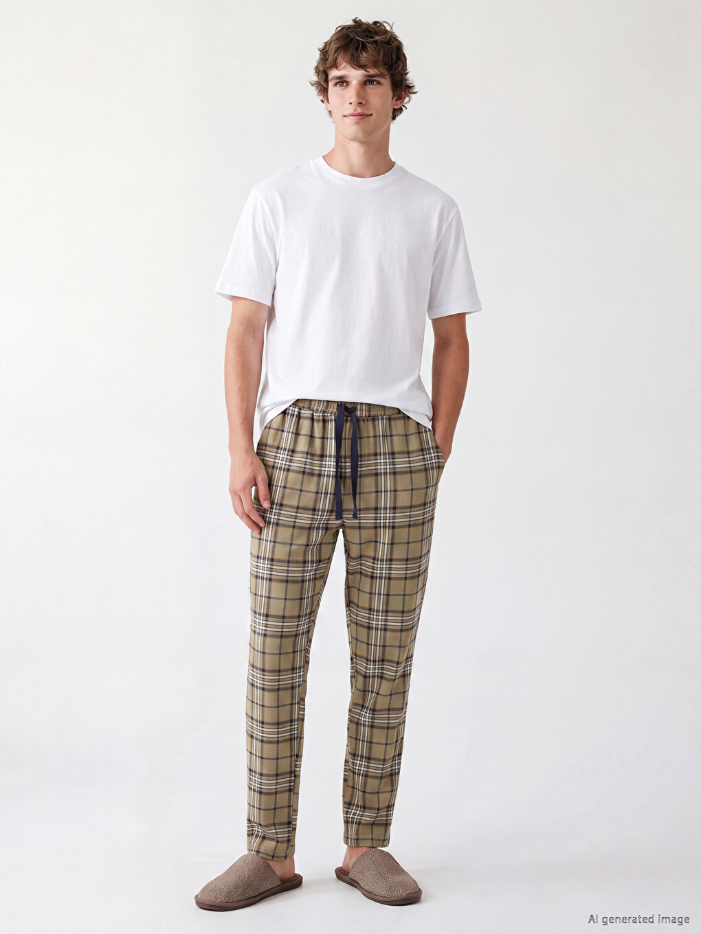 Yeşil Regular Fit Ekose Erkek Pijama Alt-1
