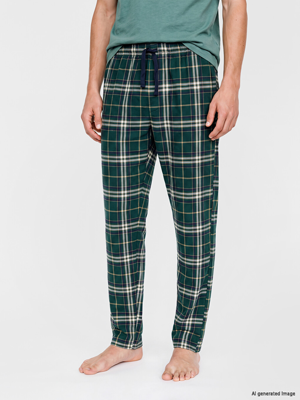 Yeşil Regular Fit Ekose Erkek Pijama Alt-1