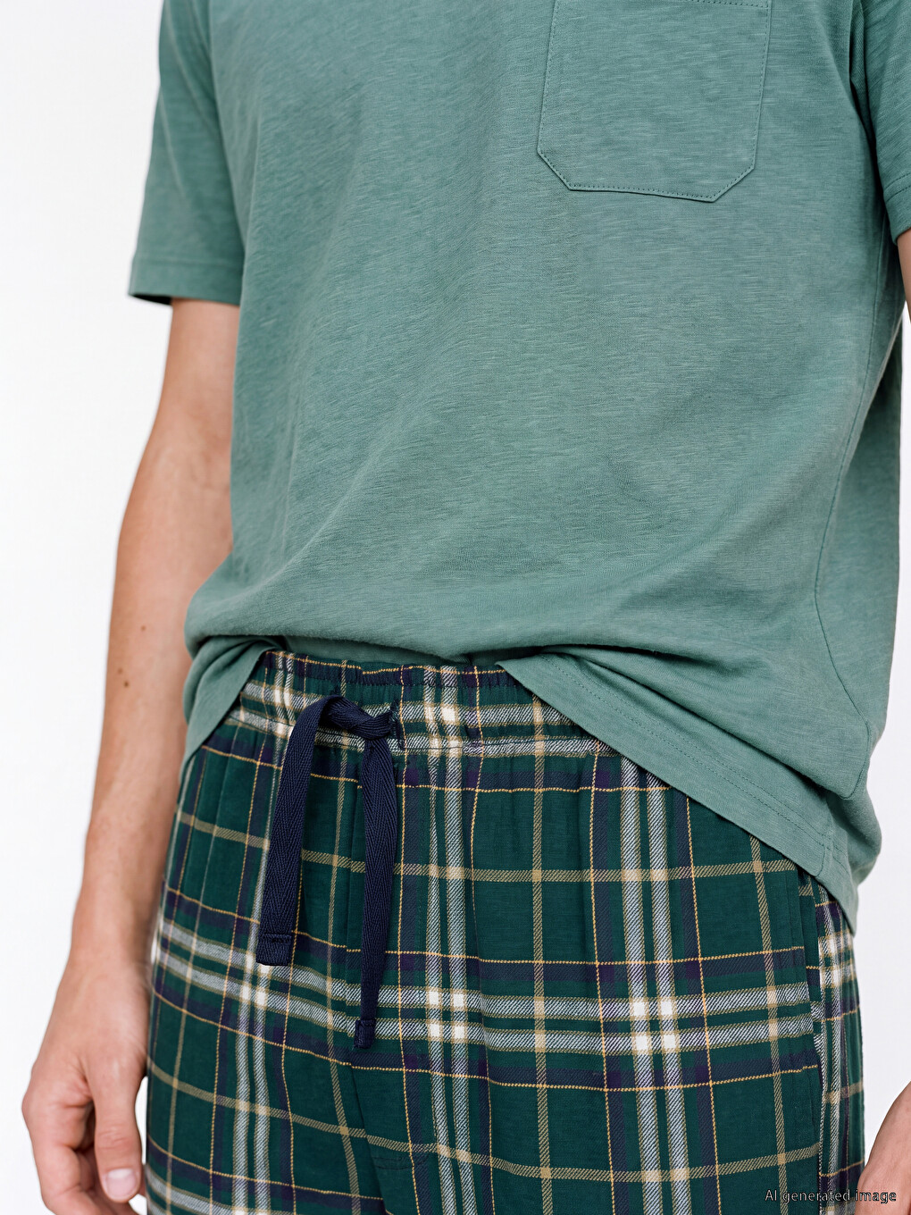Yeşil Regular Fit Ekose Erkek Pijama Alt-2