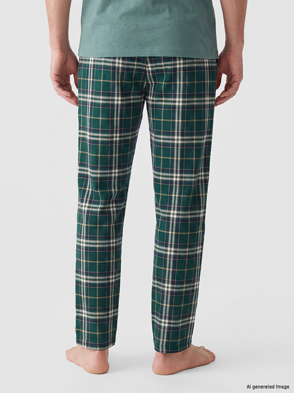 Yeşil Regular Fit Ekose Erkek Pijama Alt-3