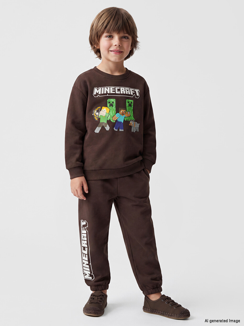 Kahverengi Minecraft Baskılı Erkek Çocuk Takım-1