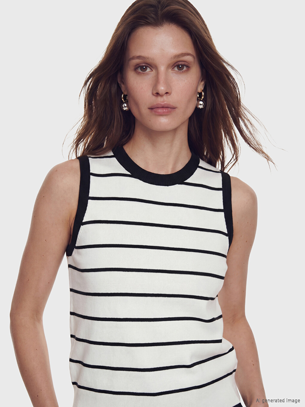 Crew Neck Striped Women's Knitwear Sweater Vest