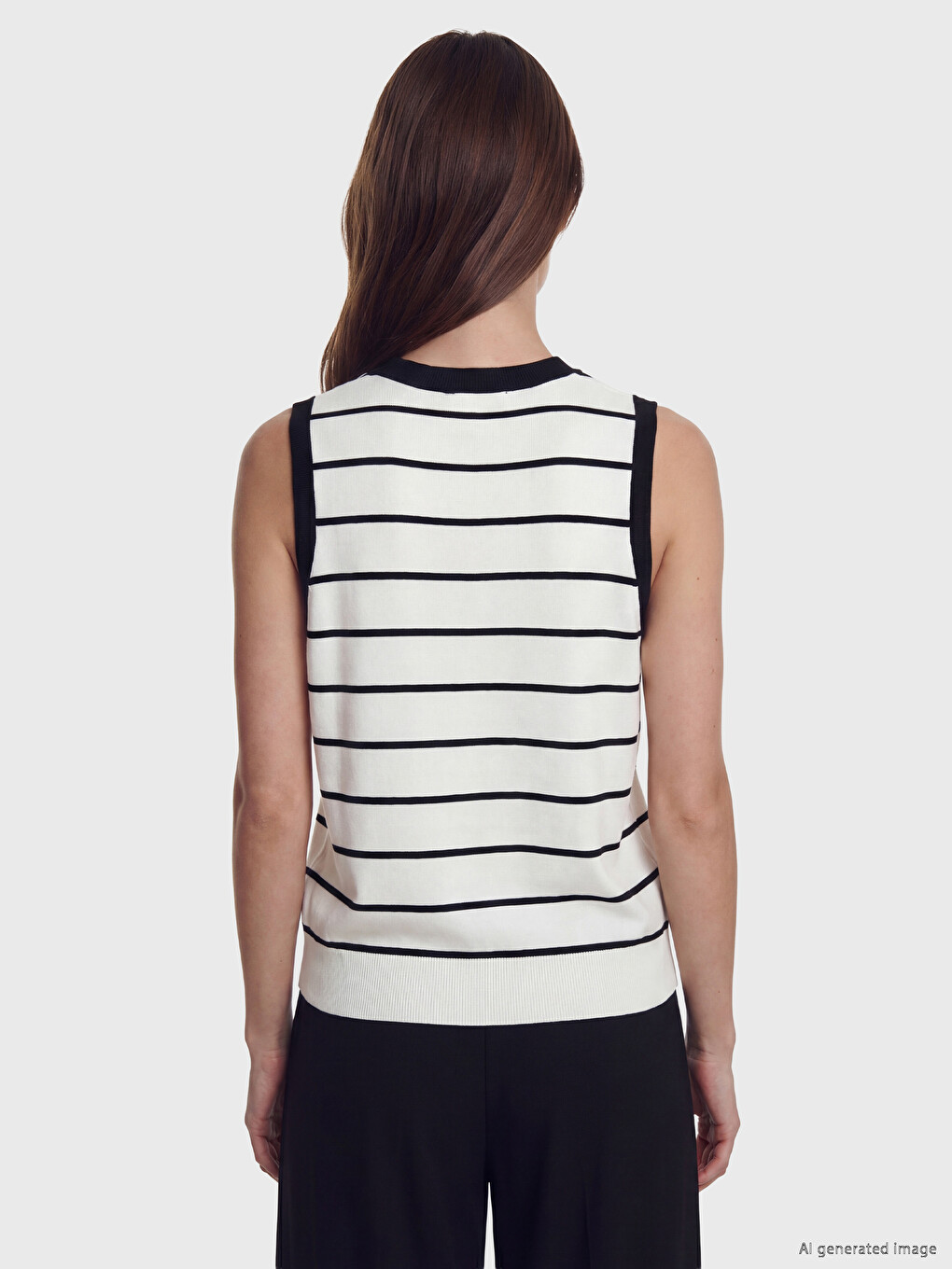 Crew Neck Striped Women's Knitwear Sweater Vest-3