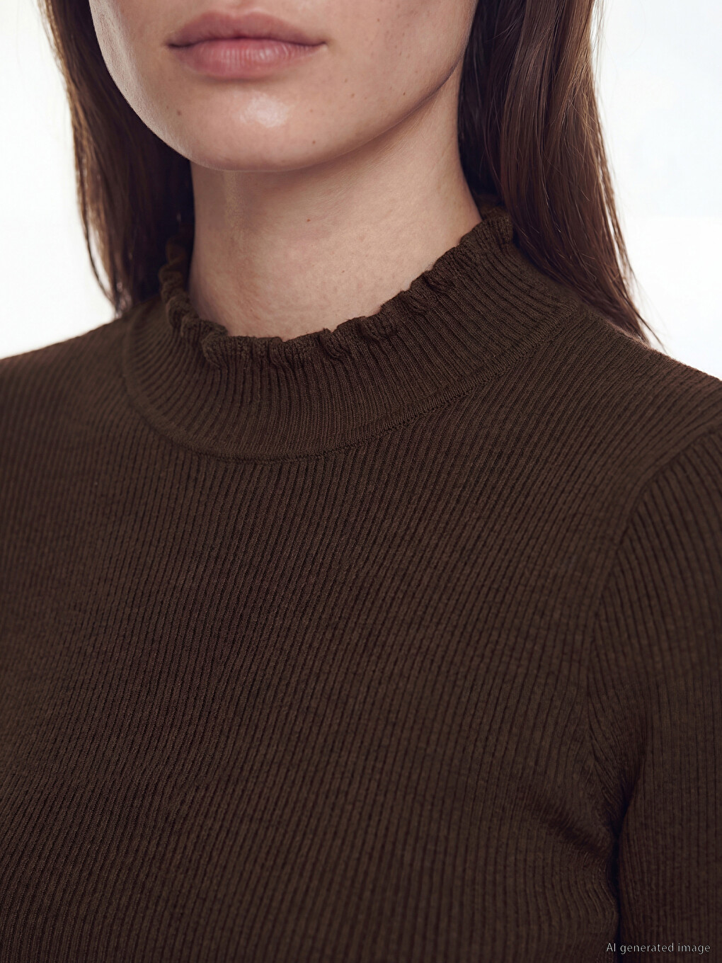 Gekräuselter Stehkragen Damen Strickpullover-2