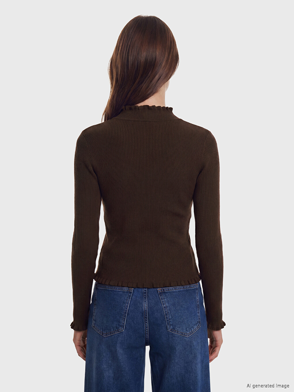Gekräuselter Stehkragen Damen Strickpullover-3