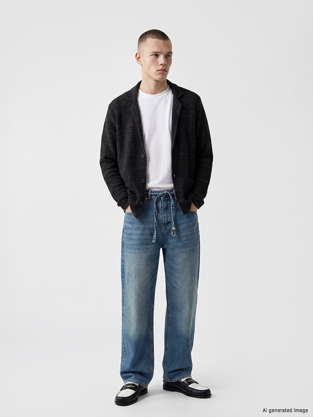 Siyah Slim Fit Ceket Yaka Erkek Triko Hırka-1