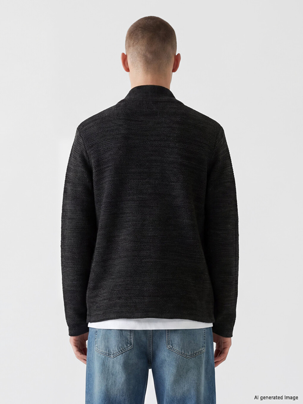 Siyah Slim Fit Ceket Yaka Erkek Triko Hırka-3