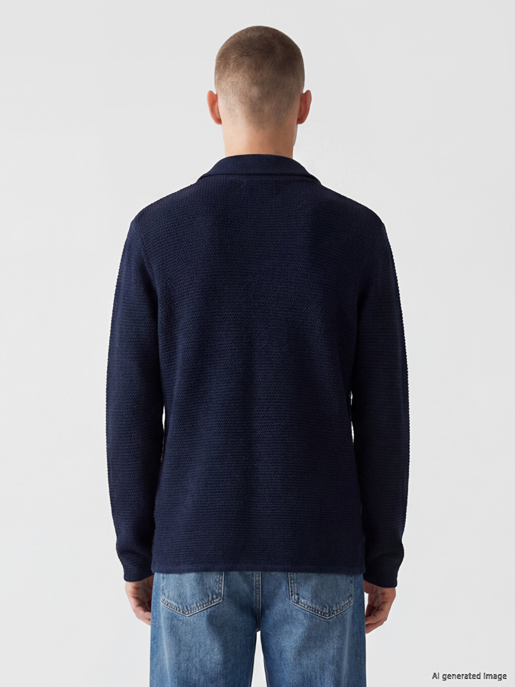 Lacivert Slim Fit Ceket Yaka Erkek Triko Hırka-3