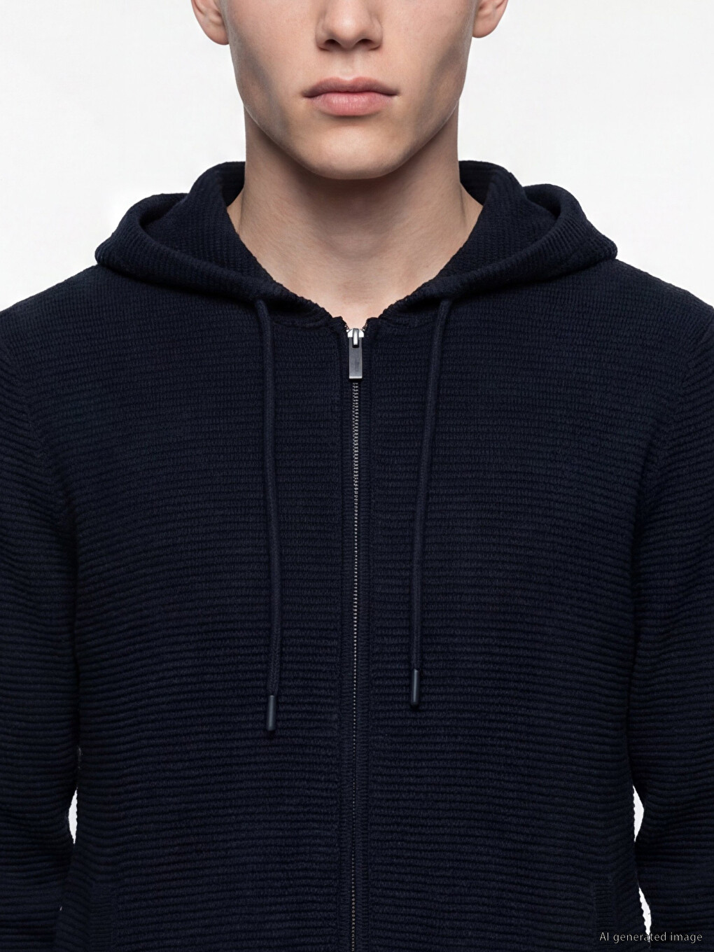 Lacivert Regular Fit Kapüşonlu Erkek Triko Hırka-2