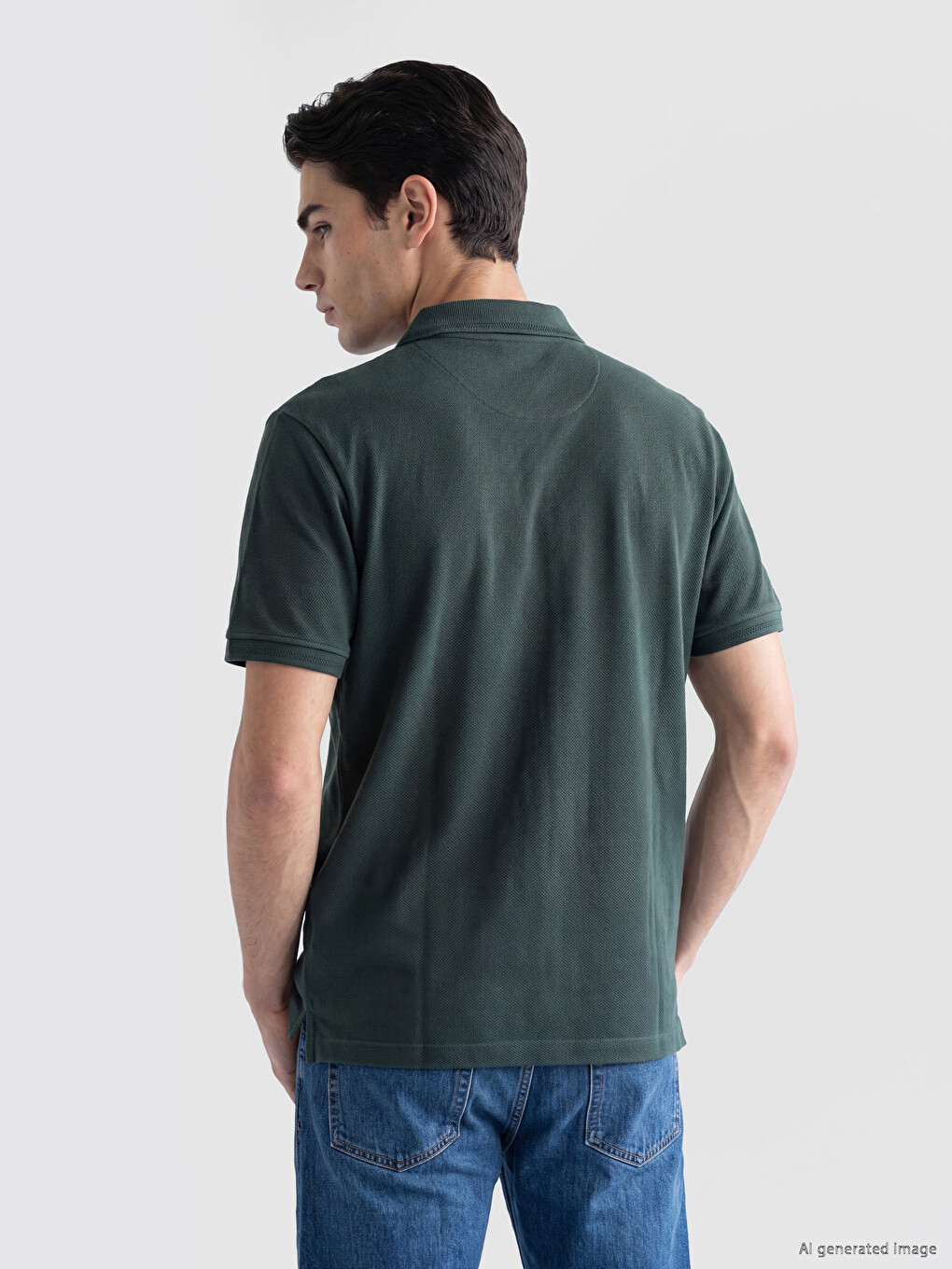 Yeşil Polo Yaka Dokulu Erkek Tişört-2