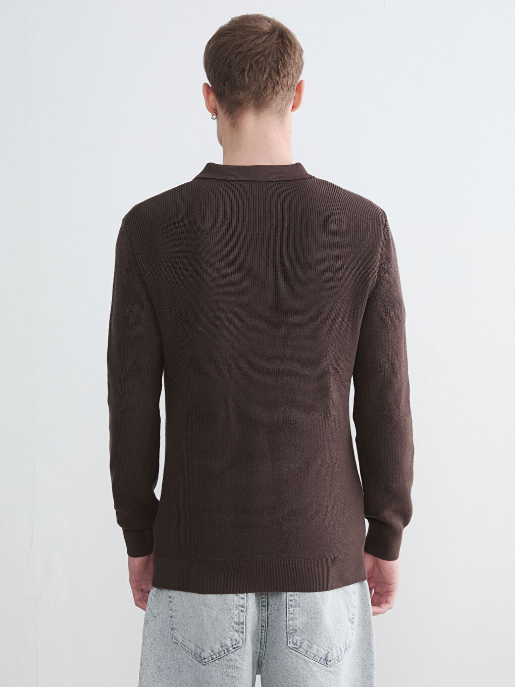 Kahverengi Polo Yaka Erkek Triko Kazak-3