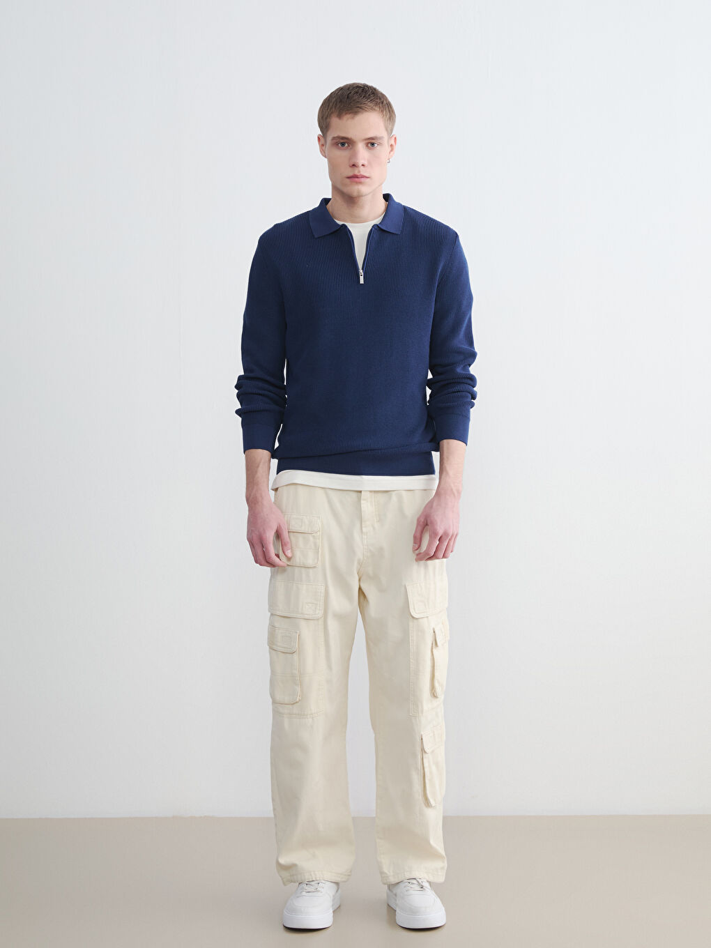 İndigo Polo Yaka Erkek Triko Kazak-1