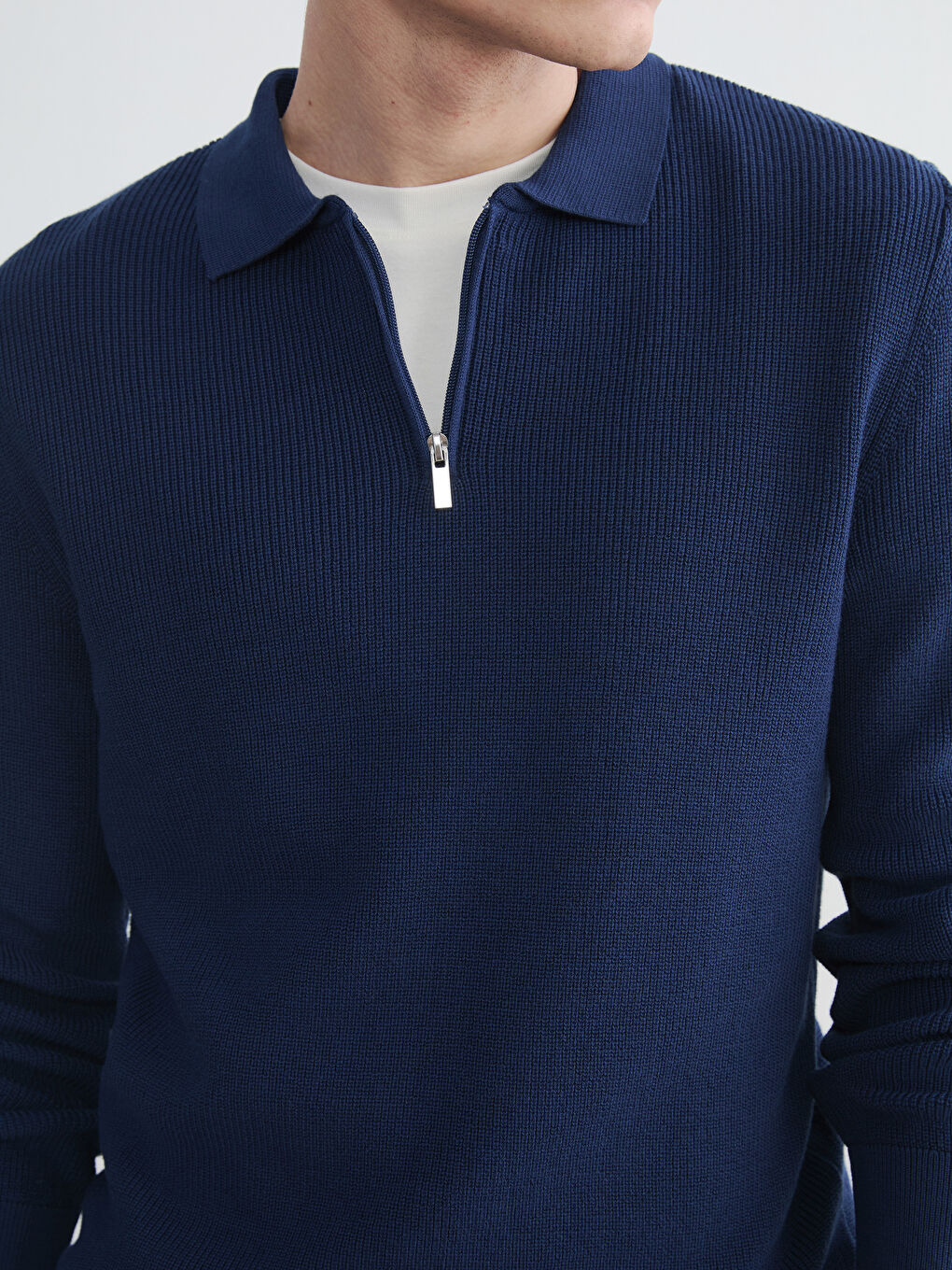 İndigo Polo Yaka Erkek Triko Kazak-2