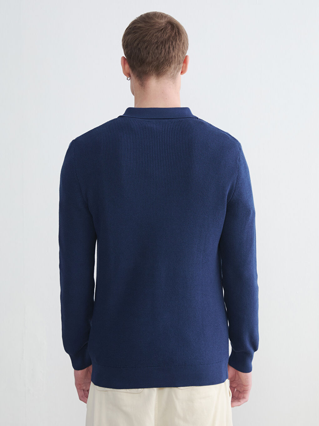 İndigo Polo Yaka Erkek Triko Kazak-3