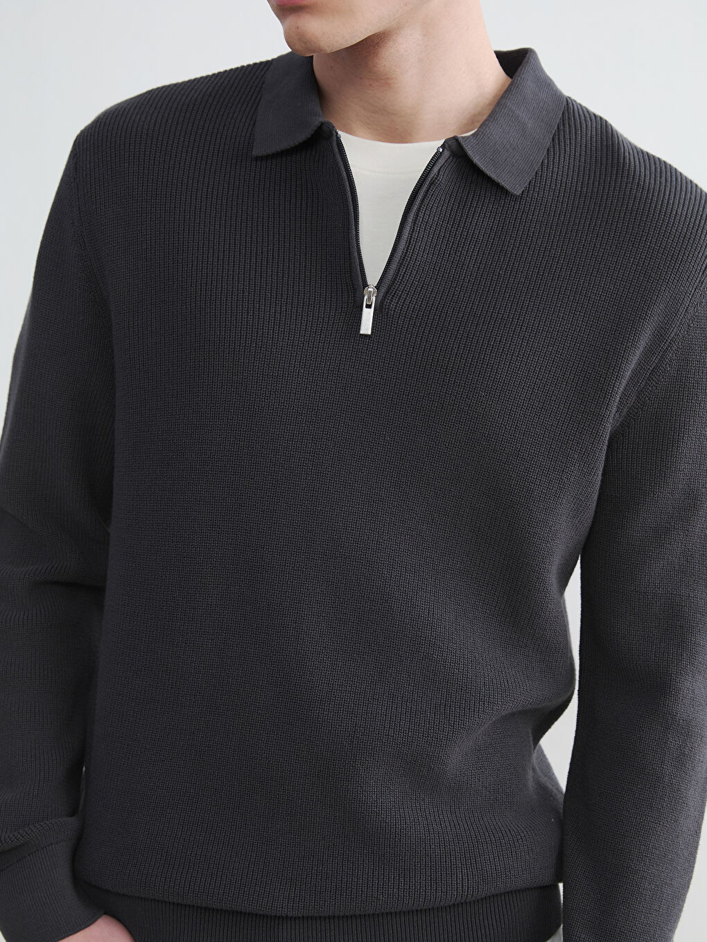 Antrasit Polo Yaka Erkek Triko Kazak-2