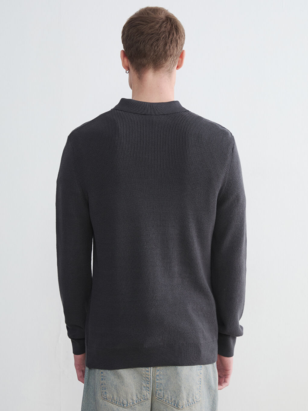 Antrasit Polo Yaka Erkek Triko Kazak-3