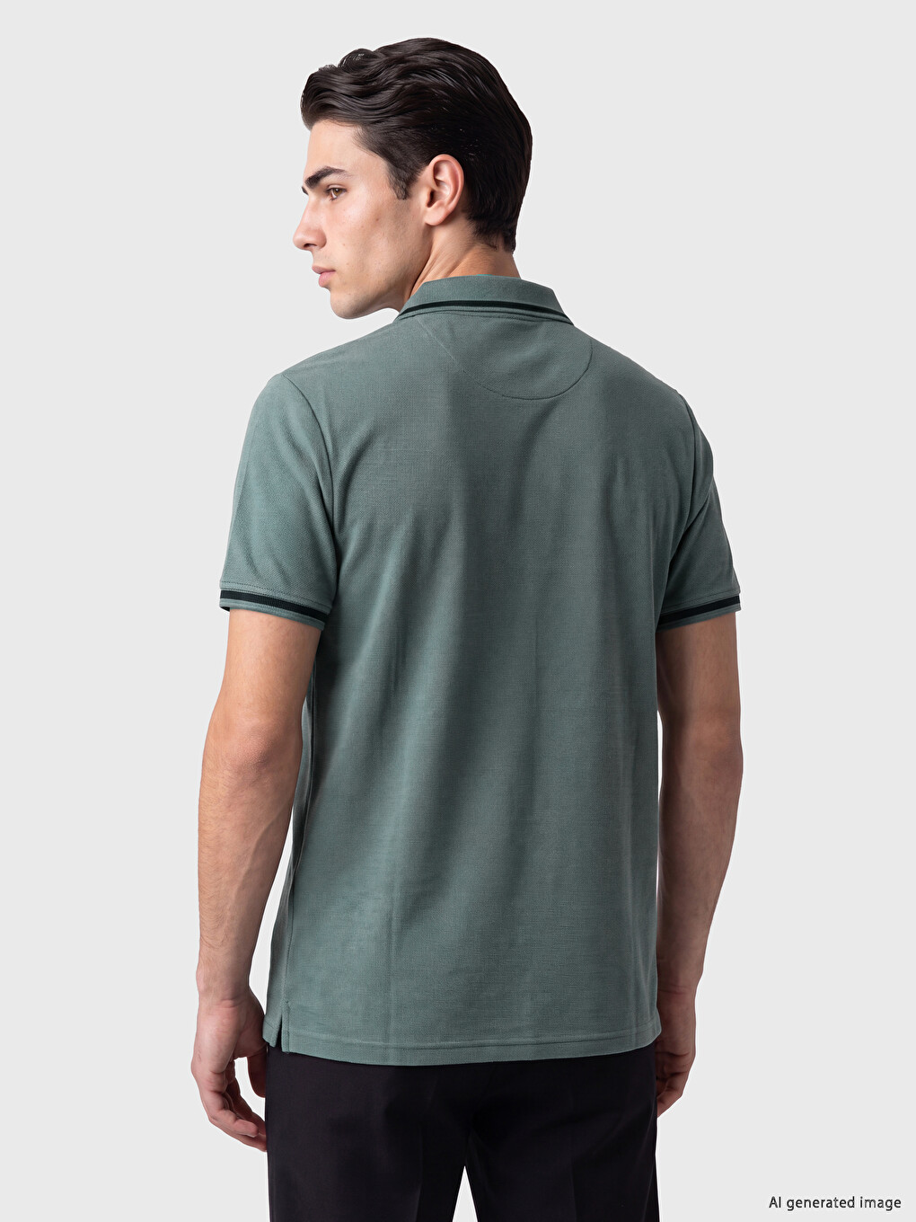 Mavi Polo Yaka Dokulu Erkek Tişört-2