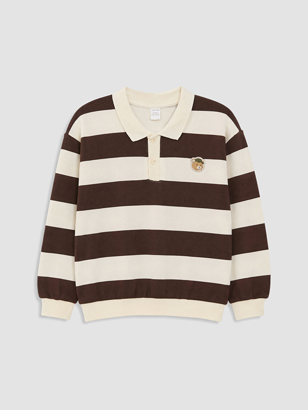 Kahverengi Polo Yaka Çizgili Erkek Çocuk Sweatshirt