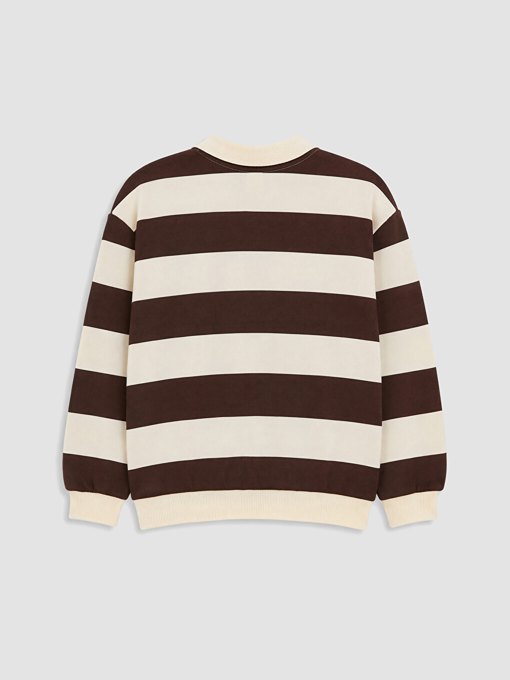 Kahverengi Polo Yaka Çizgili Erkek Çocuk Sweatshirt-2