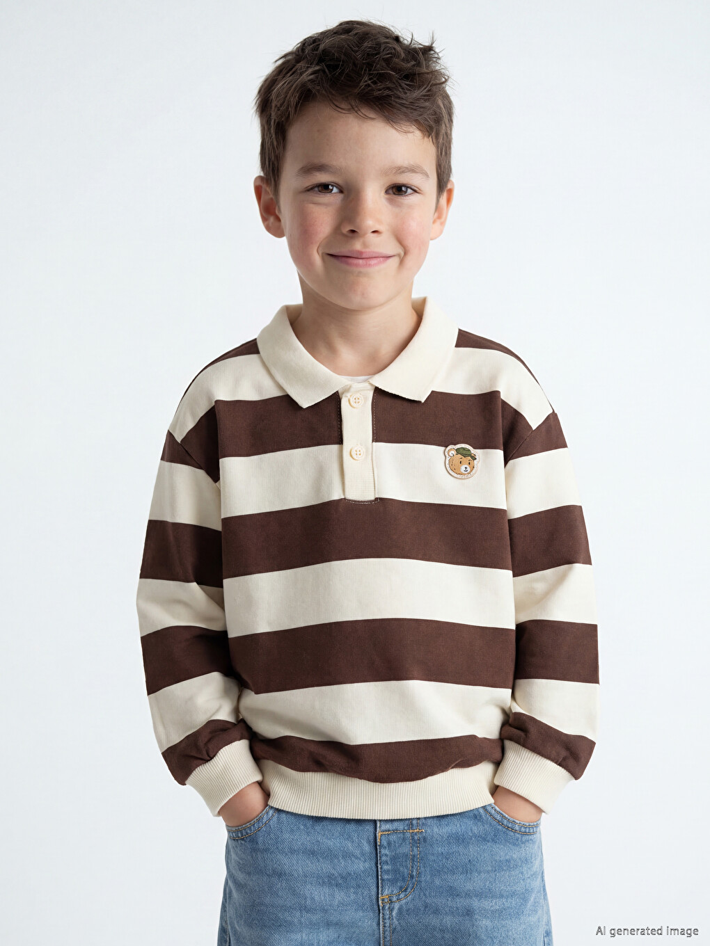 Polo Collar Striped Boys' Sweatshirt