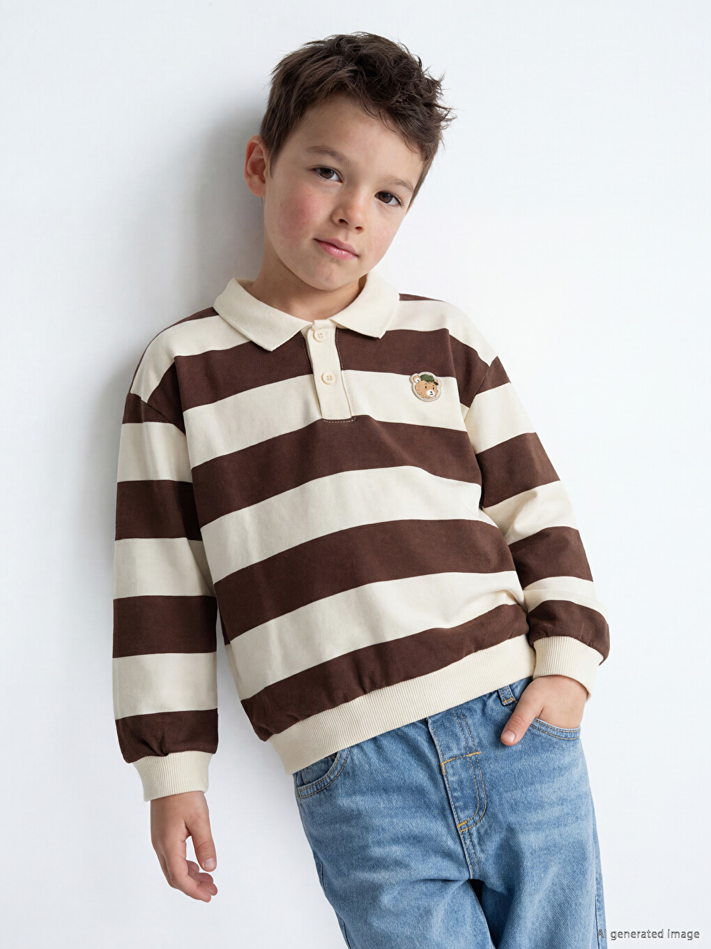 Polo Collar Striped Boys' Sweatshirt-1