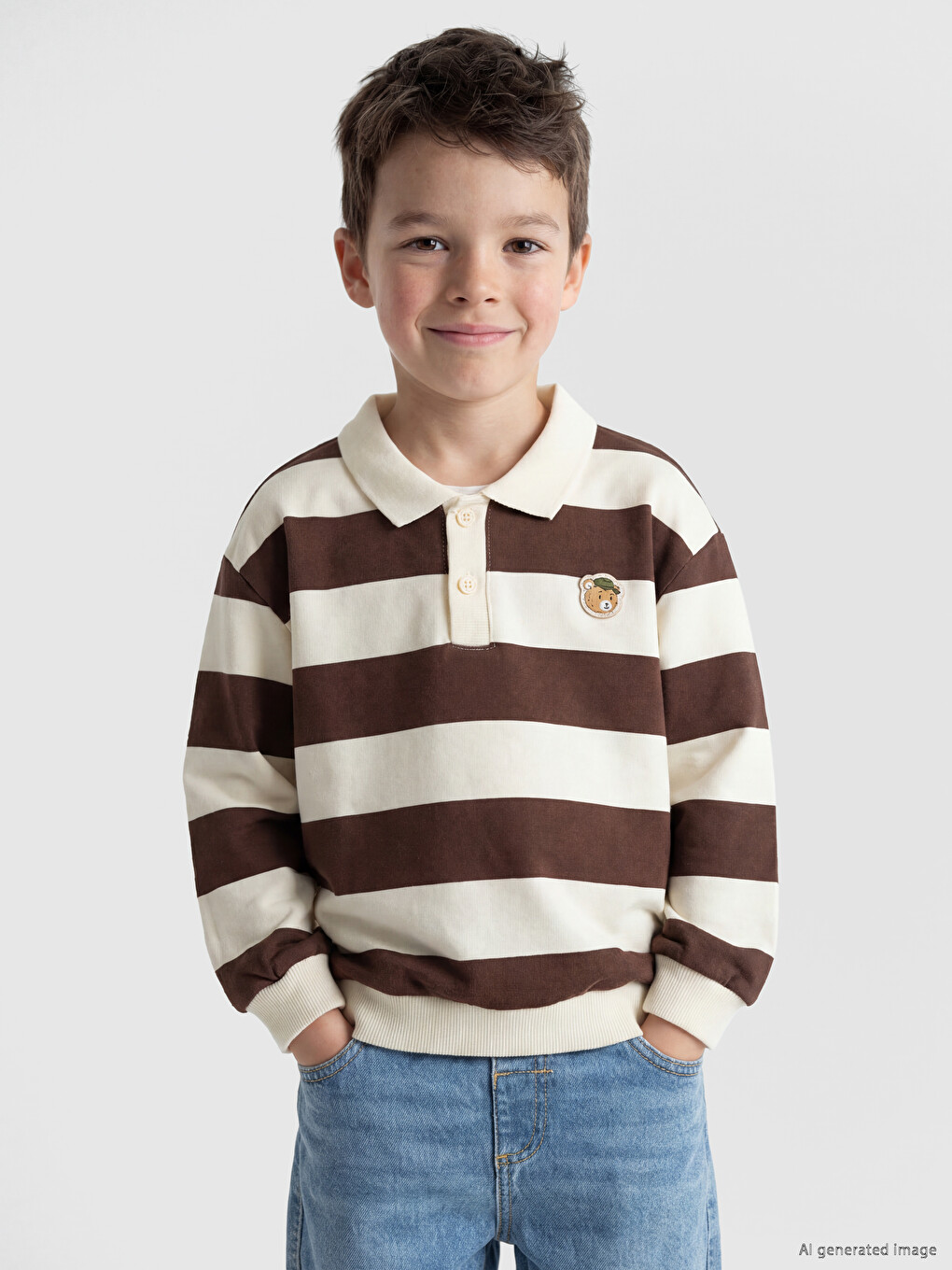 Polo Collar Striped Boys' Sweatshirt