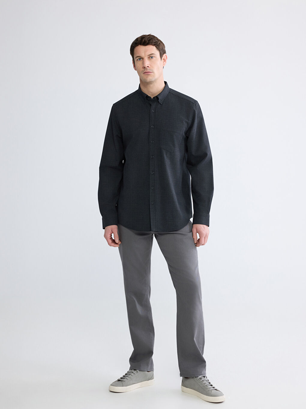 Lacivert Regular Fit Armürlü Erkek Gömlek-1