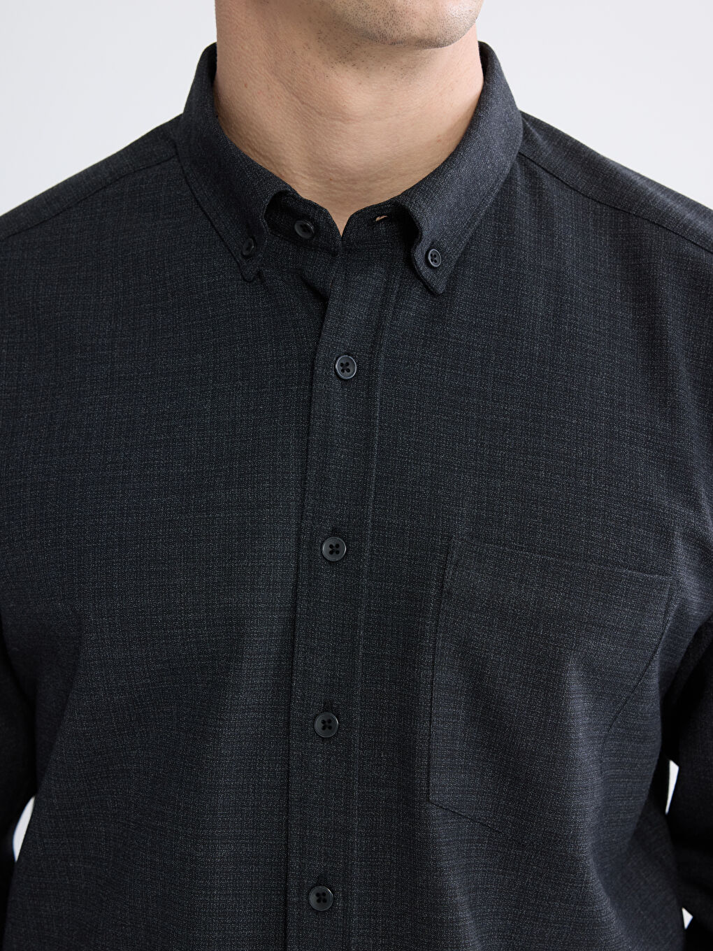 Lacivert Regular Fit Armürlü Erkek Gömlek-2