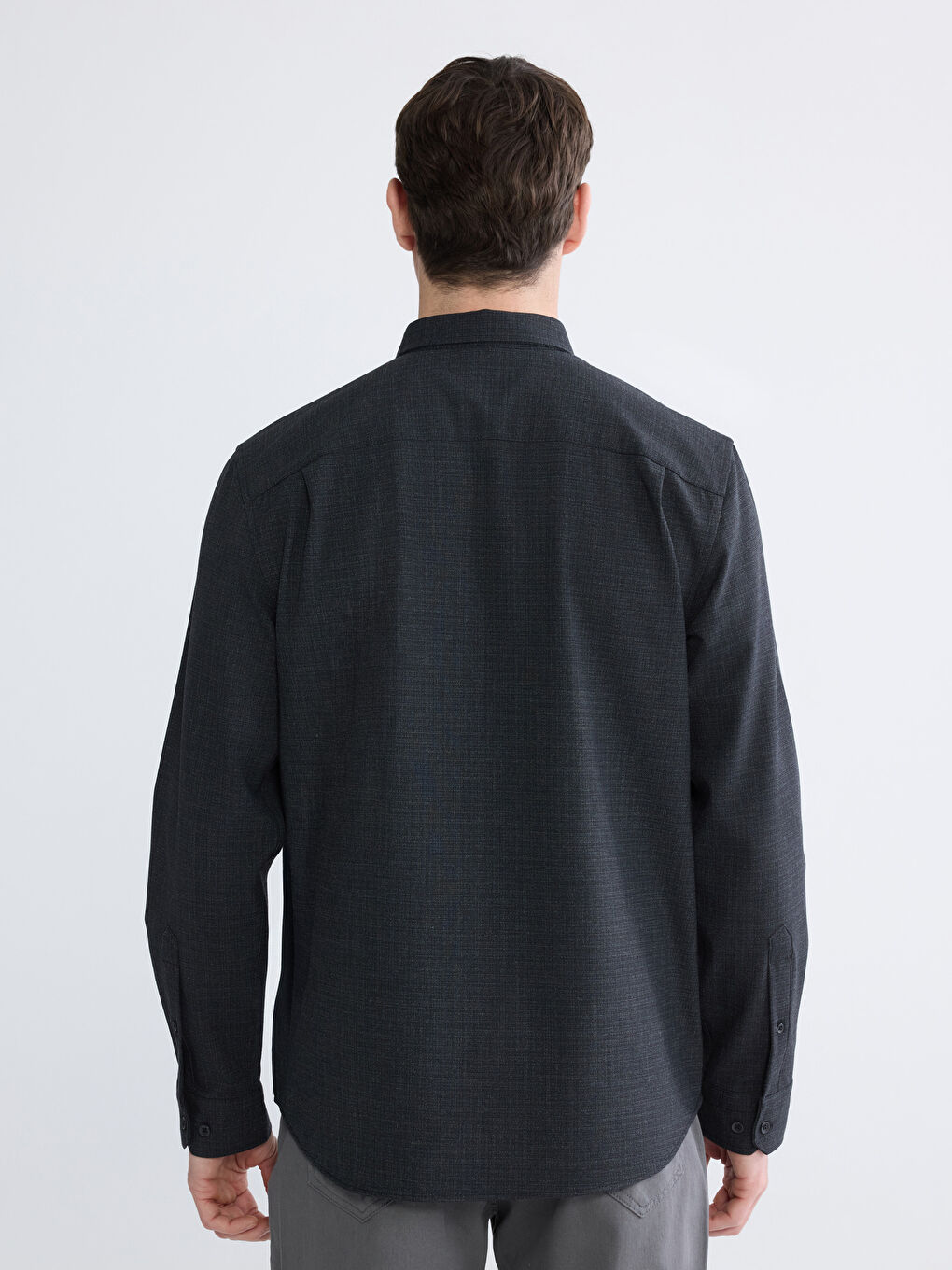 Lacivert Regular Fit Armürlü Erkek Gömlek-3