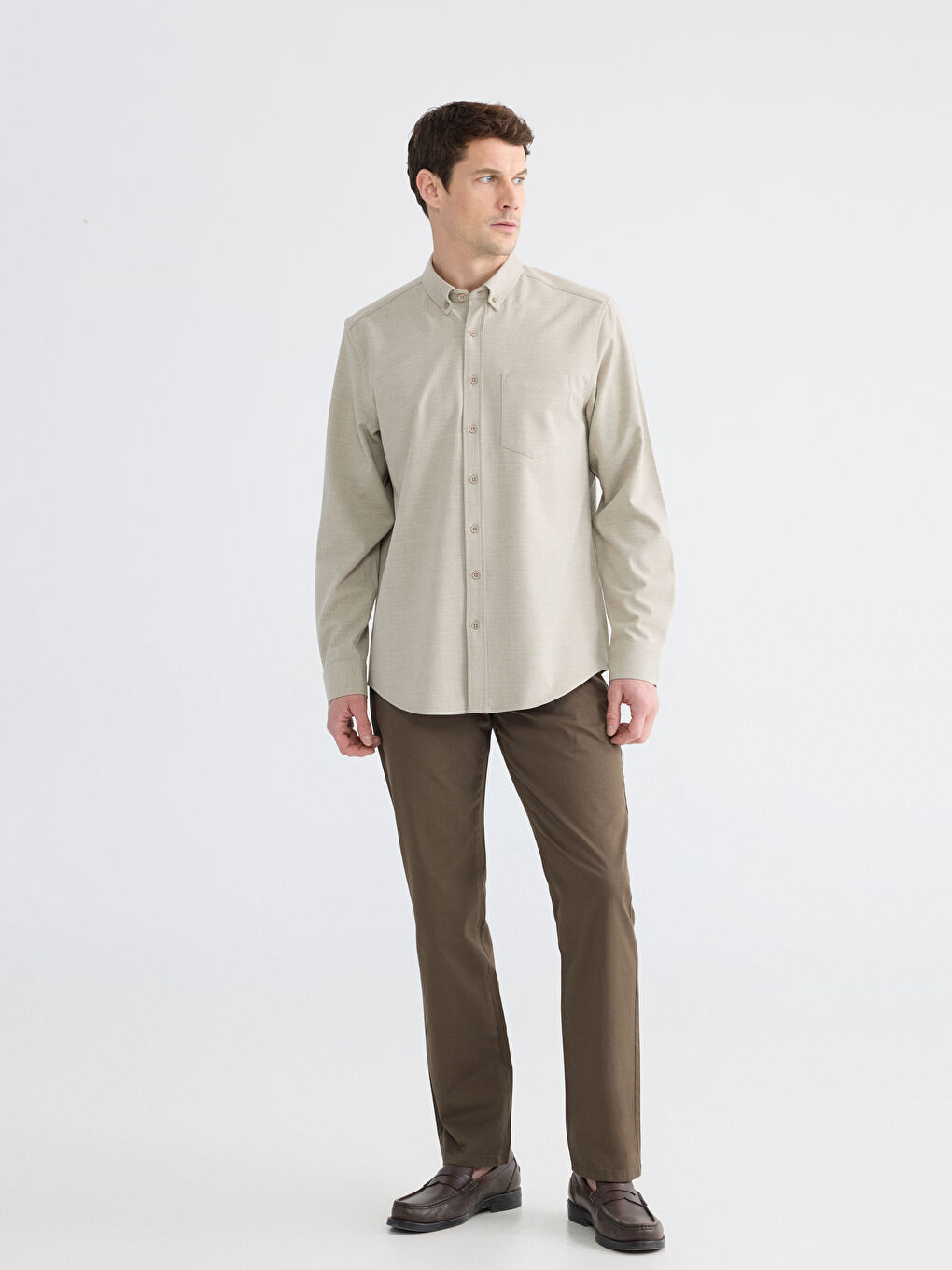 Bej Regular Fit Armürlü Erkek Gömlek-1