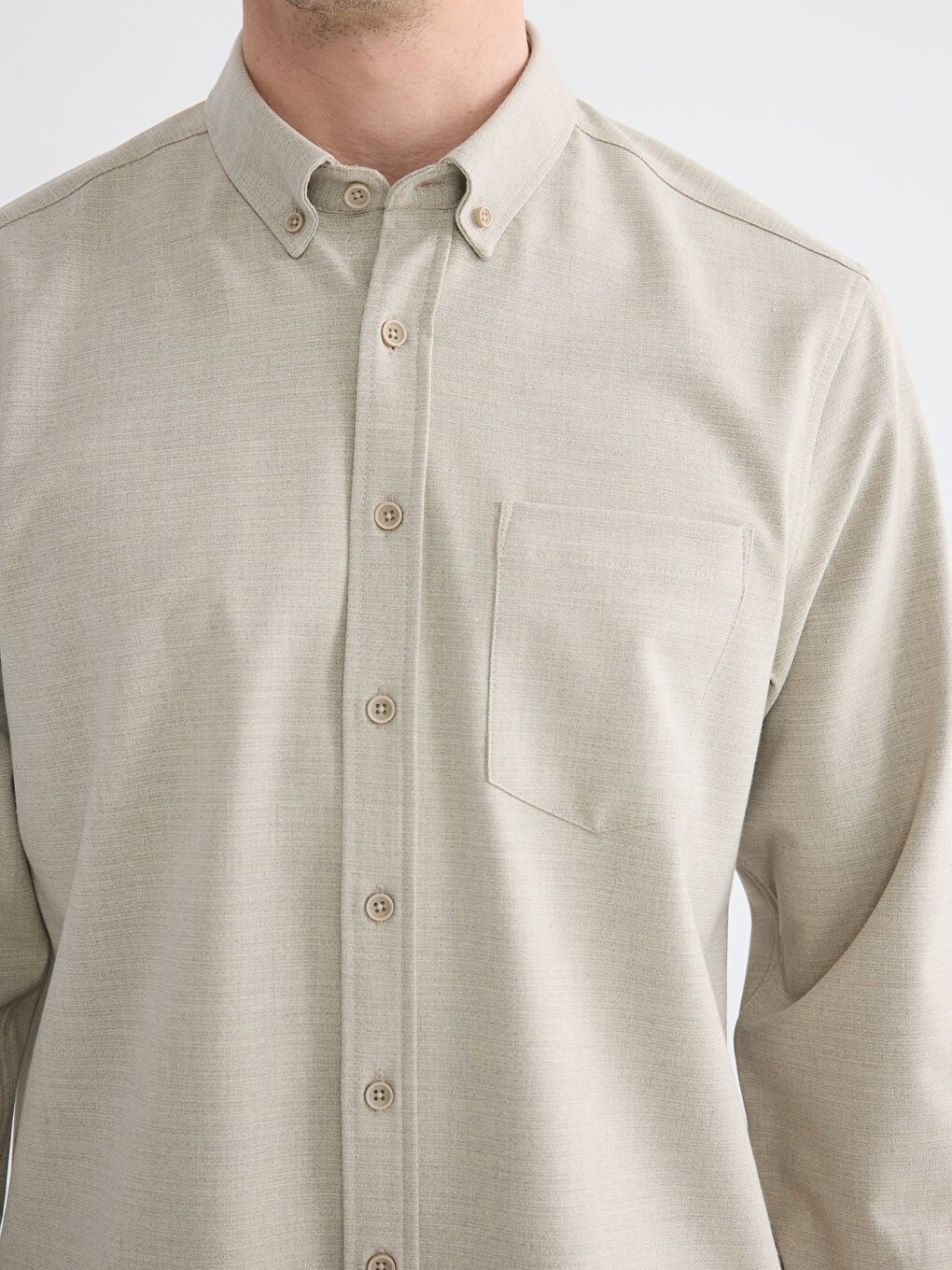 Bej Regular Fit Armürlü Erkek Gömlek-2