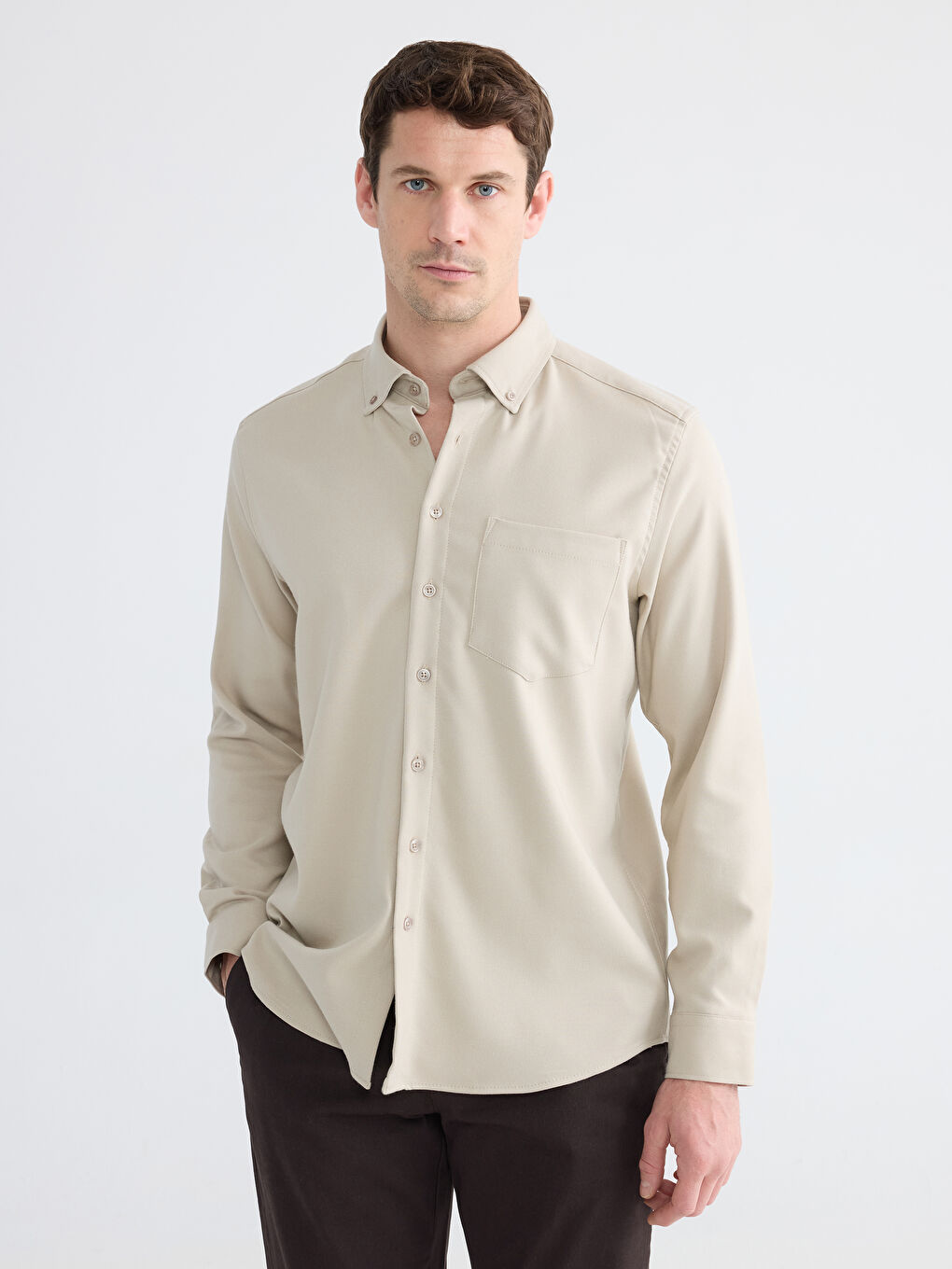 Bej Regular Fit Erkek Gömlek