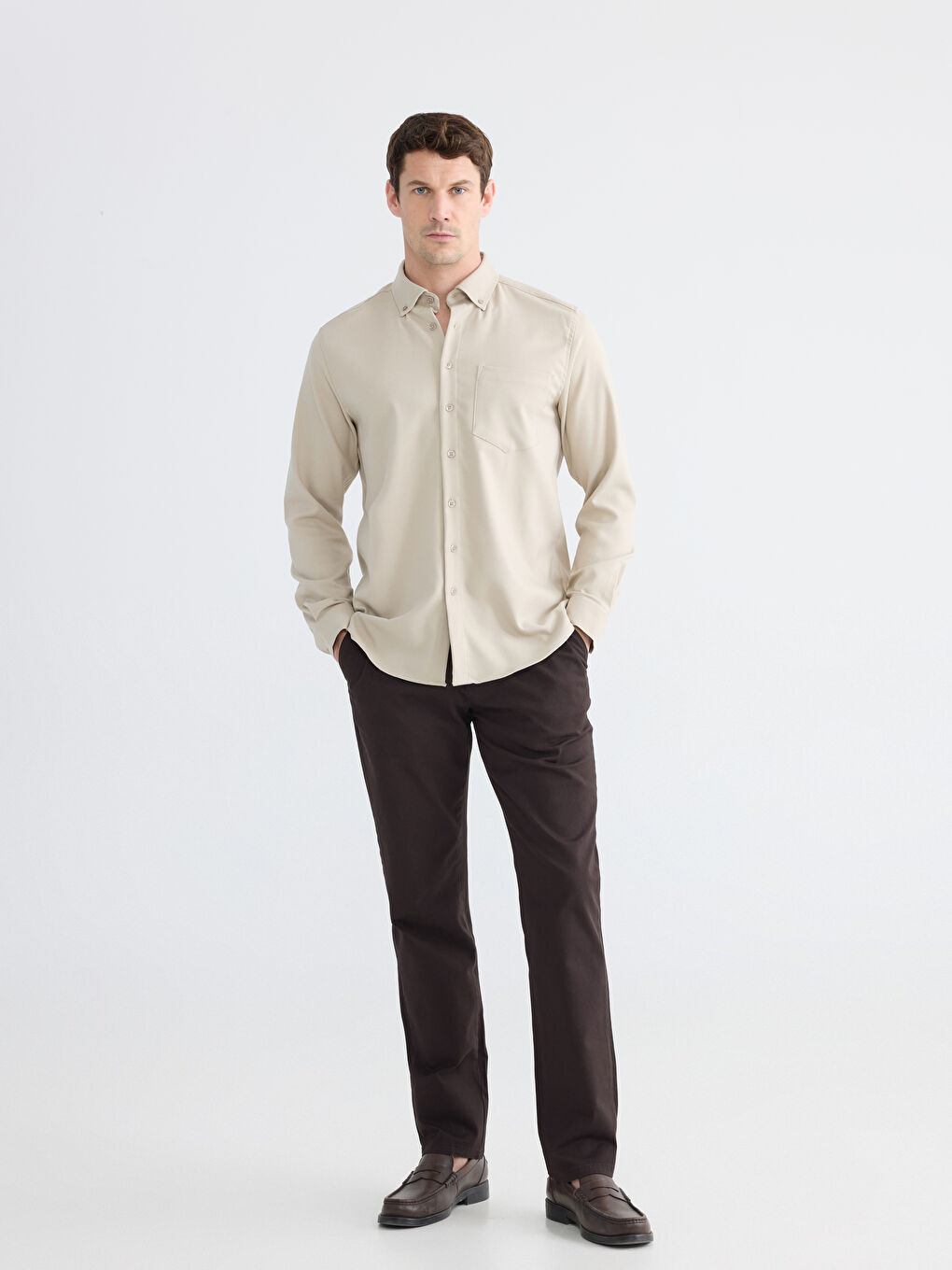 Bej Regular Fit Erkek Gömlek-1