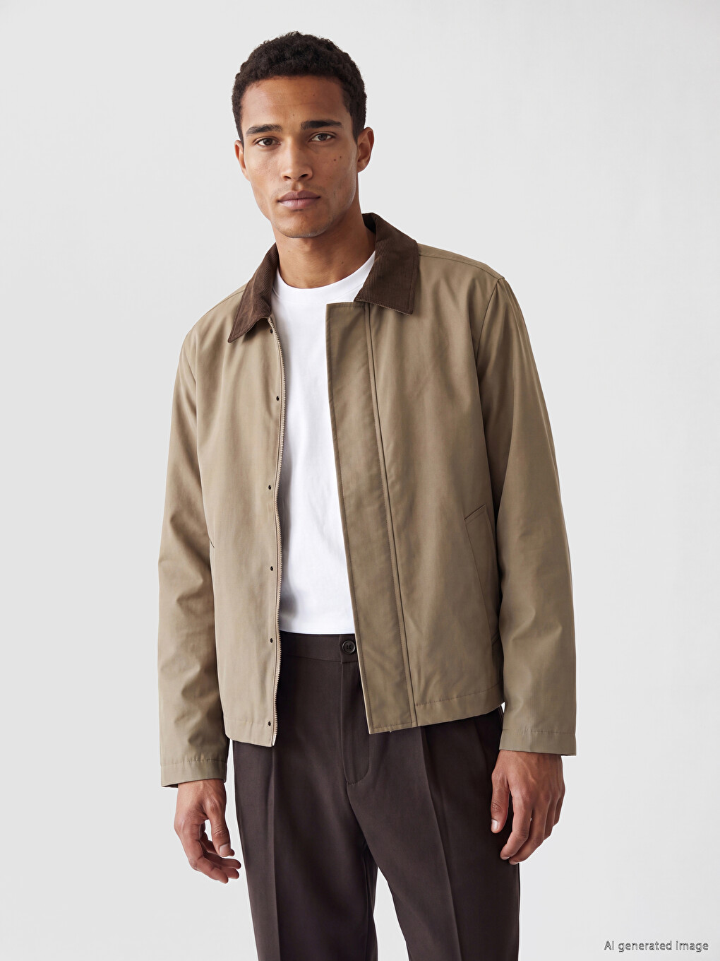 Bej Regular Fit Kadife Yaka Erkek Mont