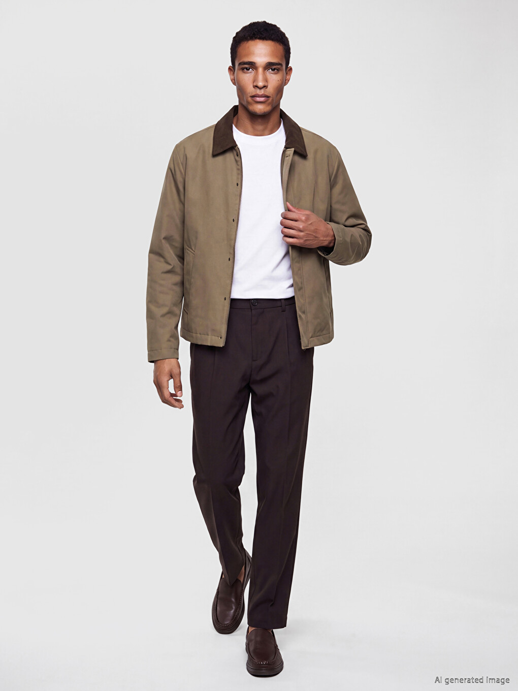 Bej Regular Fit Kadife Yaka Erkek Mont-1