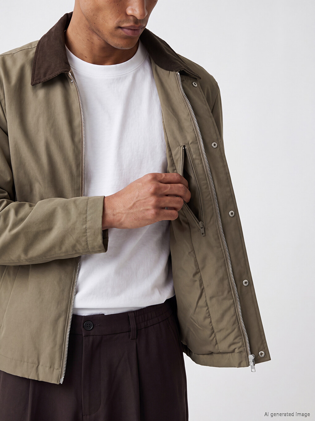 Bej Regular Fit Kadife Yaka Erkek Mont-2