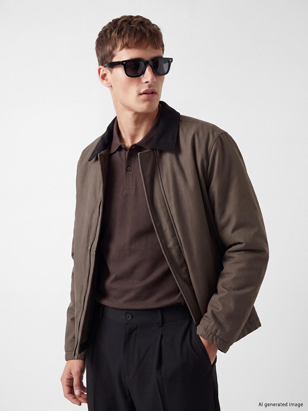 Regular Fit Velvet Collar Men's Coat