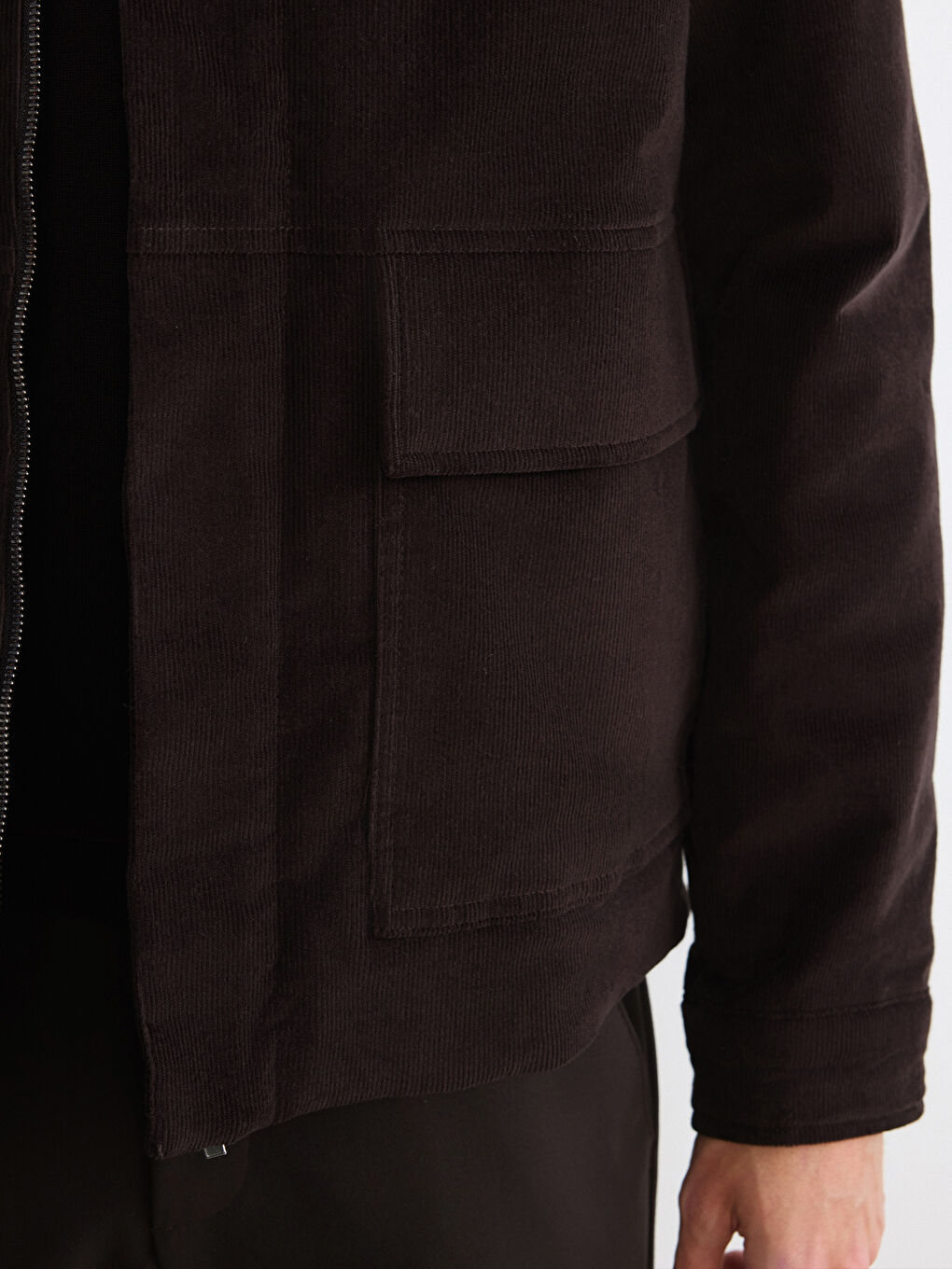 Kahverengi Rahat Kalıp Kadife Erkek Mont-3