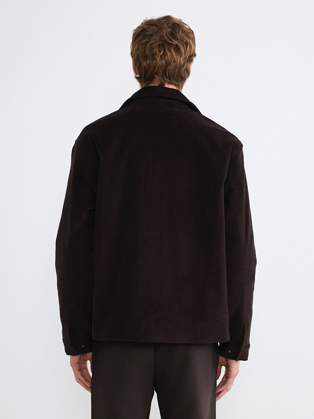 Kahverengi Rahat Kalıp Kadife Erkek Mont-4