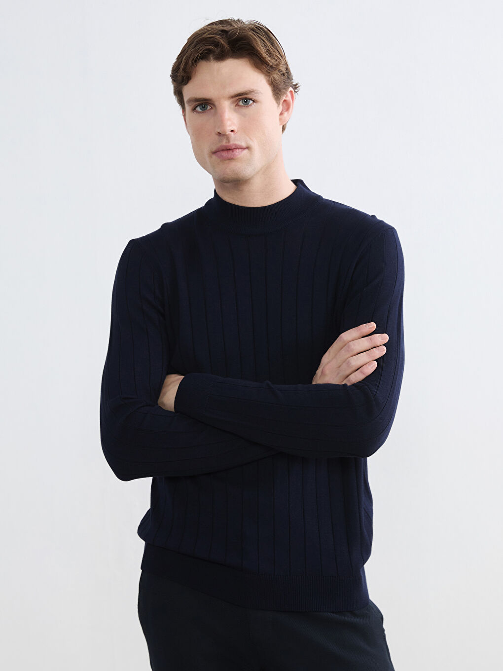 Lacivert Yarım Balıkçı Yaka Erkek Triko Kazak