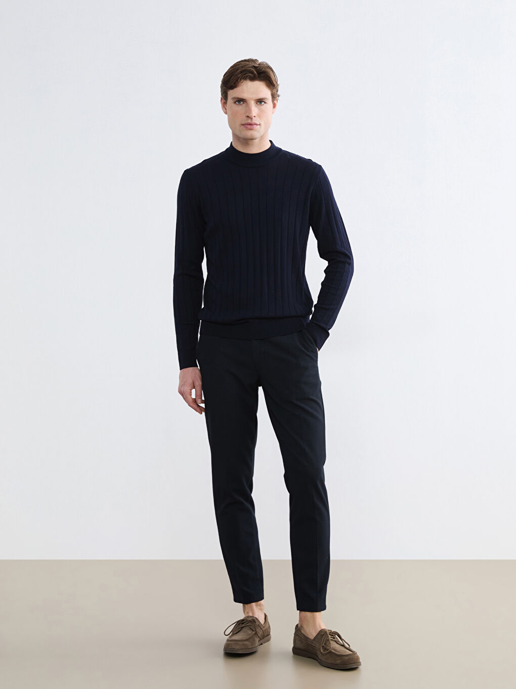 Lacivert Yarım Balıkçı Yaka Erkek Triko Kazak-1