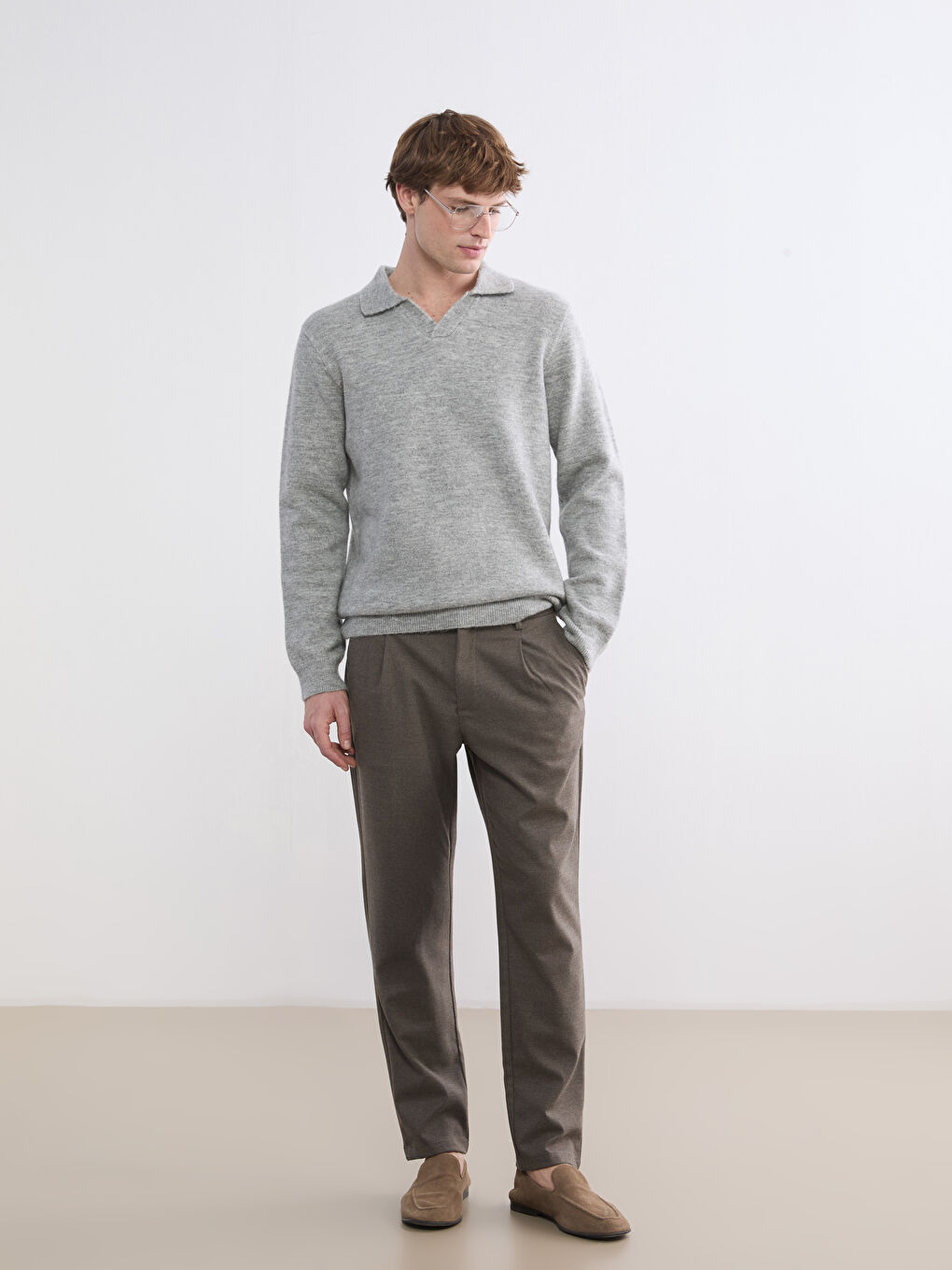 Gri Polo Yaka Triko Erkek Kazak-1