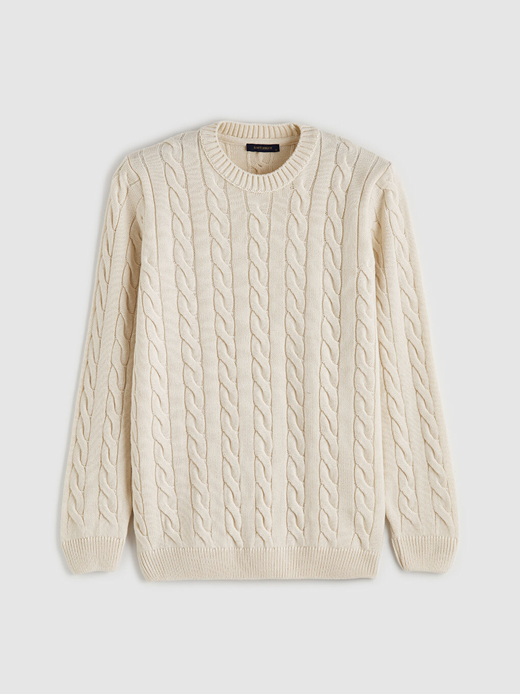 Bej Bisiklet Yaka Desenli Erkek Triko Kazak-4