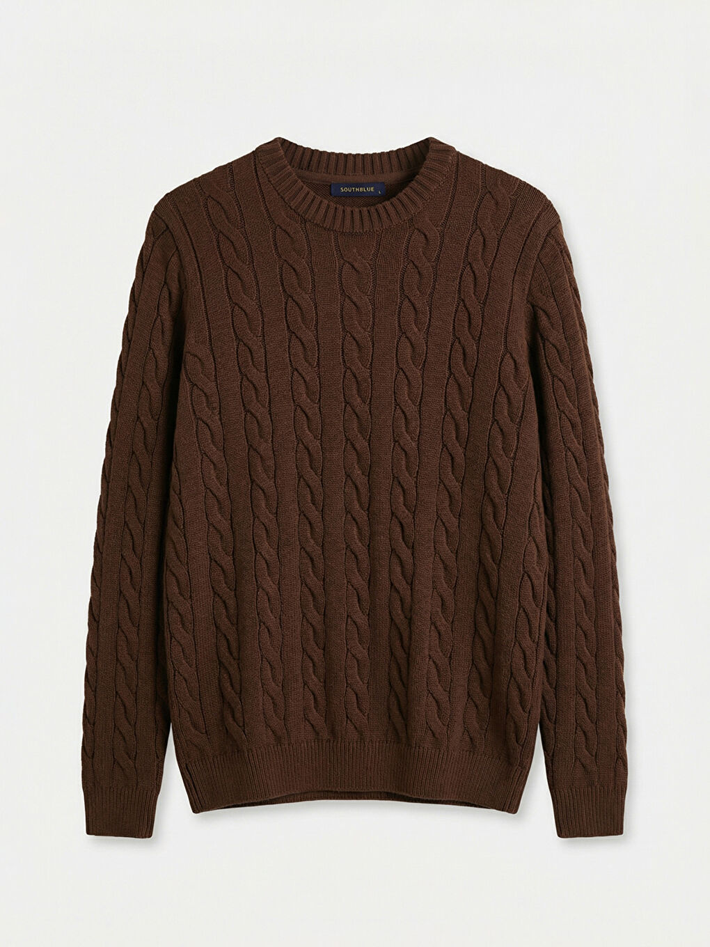 Kahverengi Bisiklet Yaka Desenli Erkek Triko Kazak