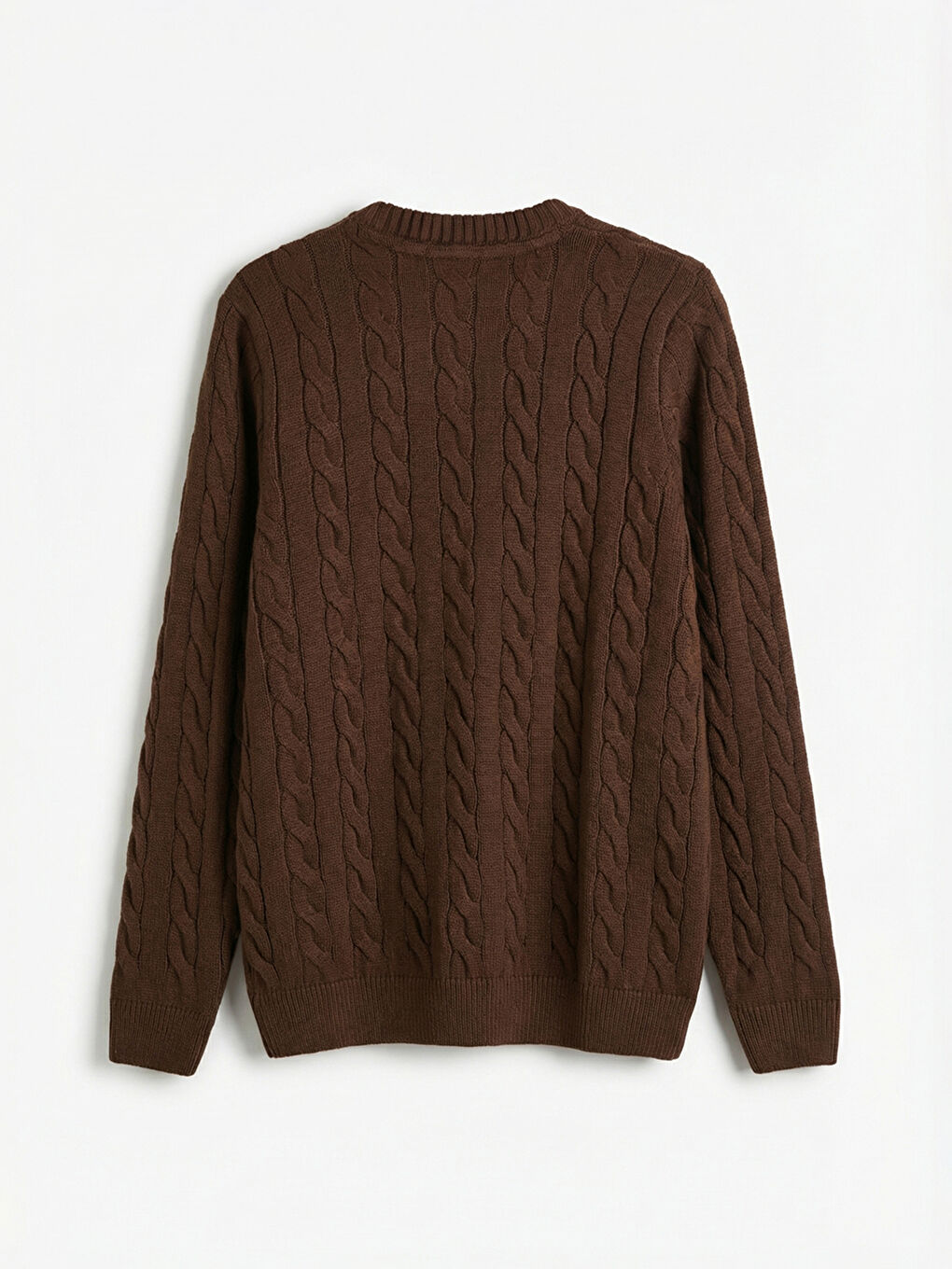 Kahverengi Bisiklet Yaka Desenli Erkek Triko Kazak-1